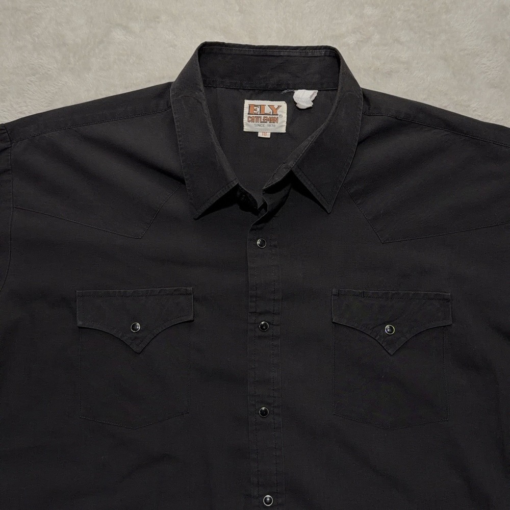 Vintage Ely Cattleman Black Pearl Snap Western Short Sleeve Button Up 2XL 18 - Picture 2 of 12